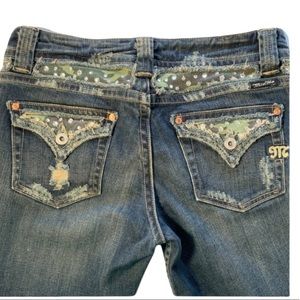 Miss Me Sz 26 JP4221C Distressed Camo & Rhinestone Jeans